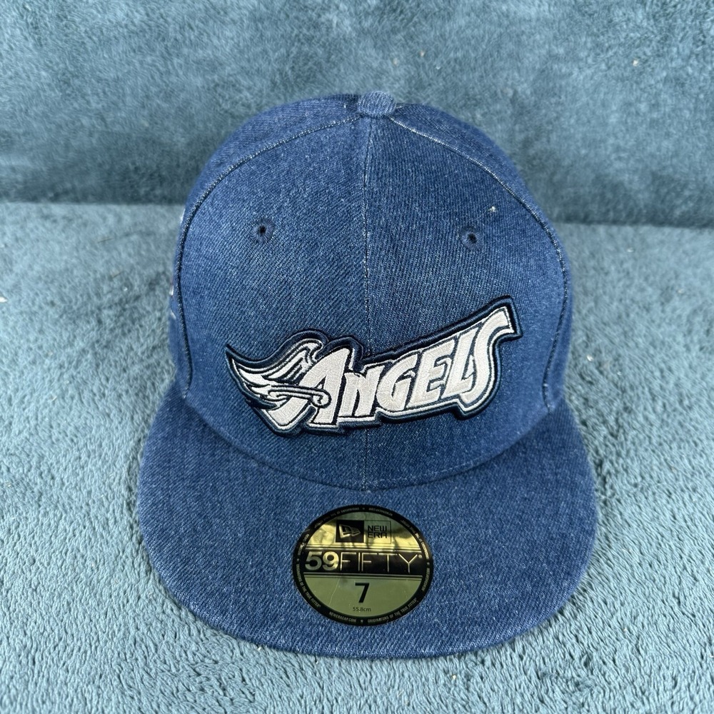 New Era 59Fifty California‎ Angels 40th Season Blue Denim Fitted Hat Size 7